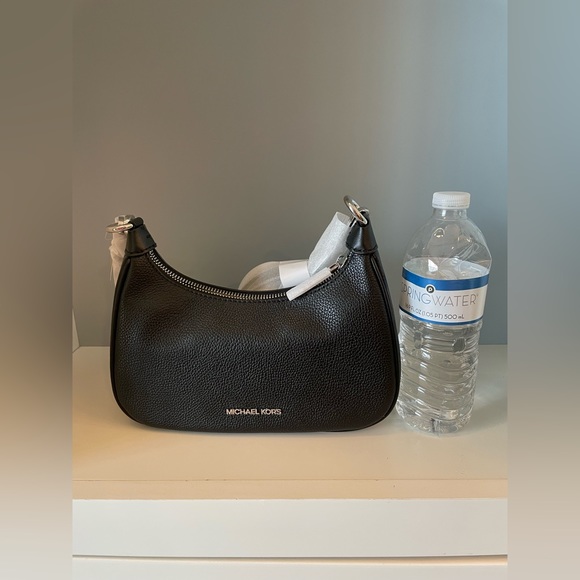 NWT Michael Kors Pebble Leather Cora Pouchette - Black with Silver Hardware - Picture 7 of 15